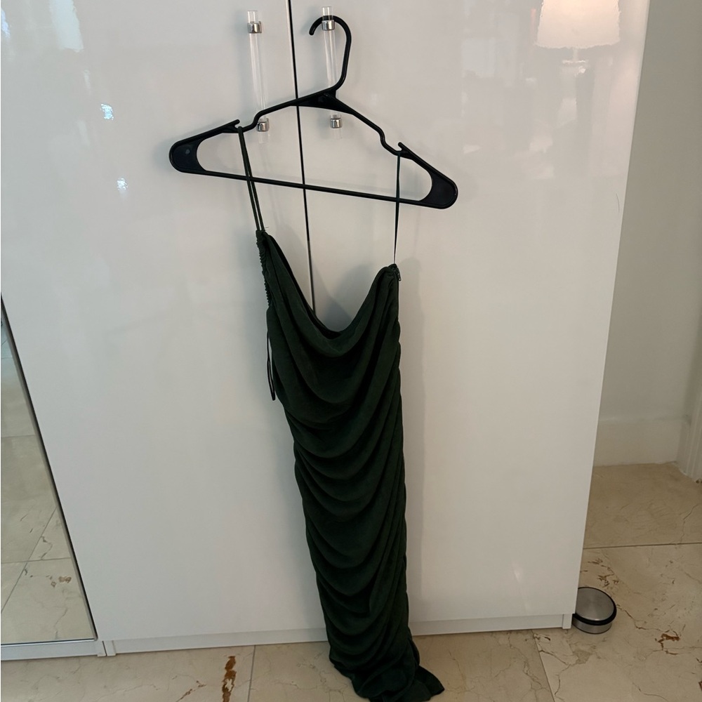 Fashion Nova Dark Green Draped Midi Dress